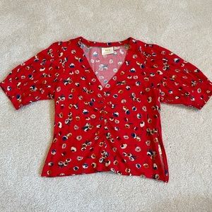 Anthropologie Maeve red floral top SO CUTE
